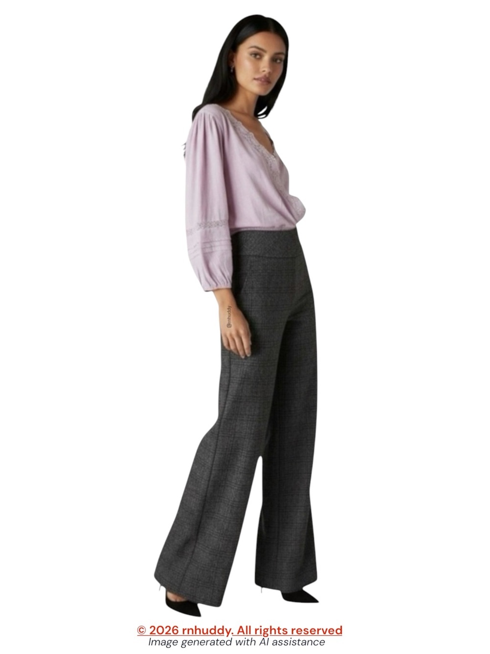 Cabi size 8 bond black white plaid wide leg pants